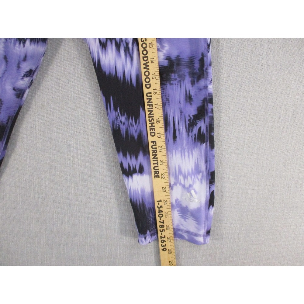 Adidas Womens Purple Black Abstract Wave Print Cropped Legging L Athletic Tights - Picture 6 of 13